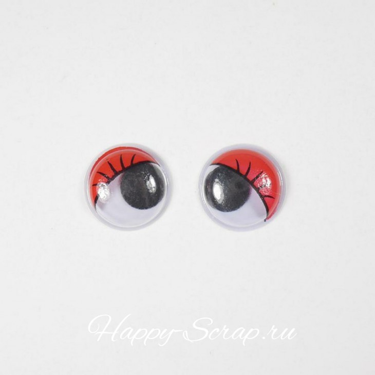Глазки подвижные с ресничками 15 мм, круглые, красные (2 шт)